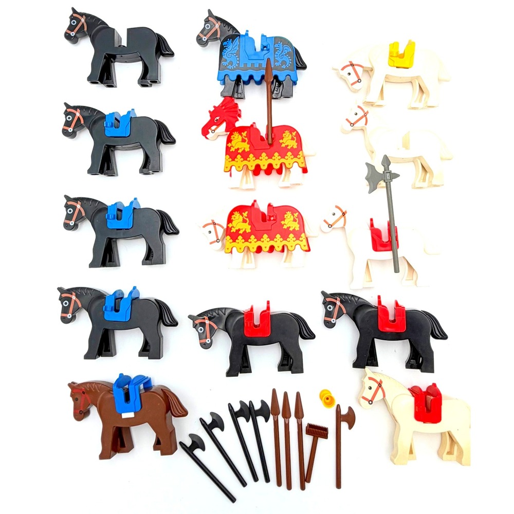 Vintage LEGO Castle Horse Lot Barding Saddles Weapons Dragon Lion Knights